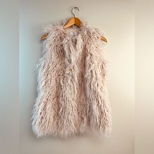 ZARA Trafaluc Cream Shaggy Faux Fur Vest Size S Boho Winter Layer [000368]